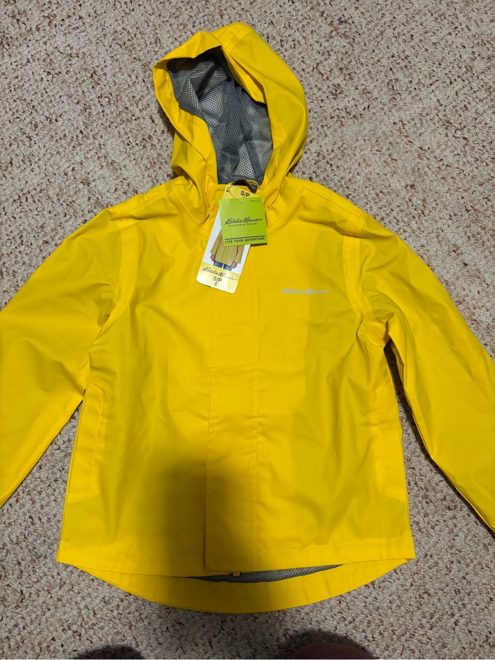 Eddie Bauer Bright Yellow Hooded Kids Raincoat